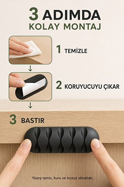 Otaru 1 Adet Bilgisayar Kablo Düzenleyici Yapışkanlı Masa Altı USB Şarj Kablosu Tutucu Organizer Aparat