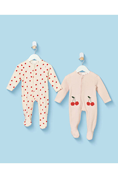 REDTAG Baby Girls Pink Polar Fleece Button Front Sleepsuit Set (2 Piece)