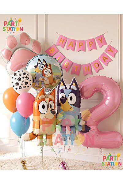 Parti Station Bluey and Chilli Themed 2-Year-Old Foil Balloon Set – 10 Pieces...