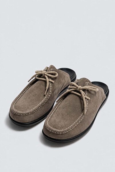 Antioch Beige 100% Suede Lace-Up Sabo