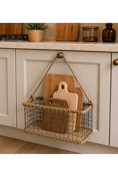Egindra Wicker Weave Metal Wire Chopping Board Basket Kitchen Organizer