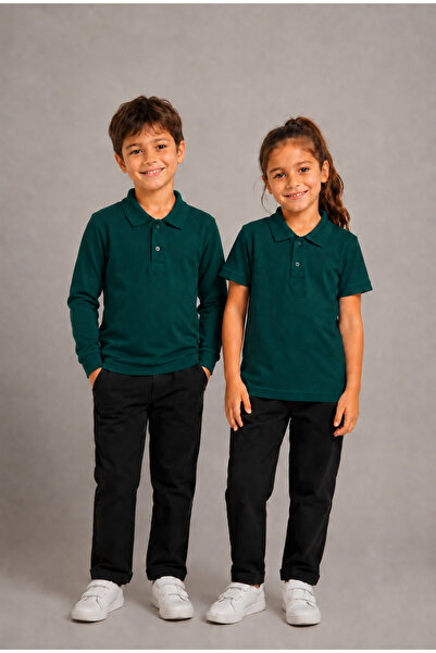 fevien Children's Unisex Set of 2 Cotton Polo Collar Buttoned T-Shirts - Both...