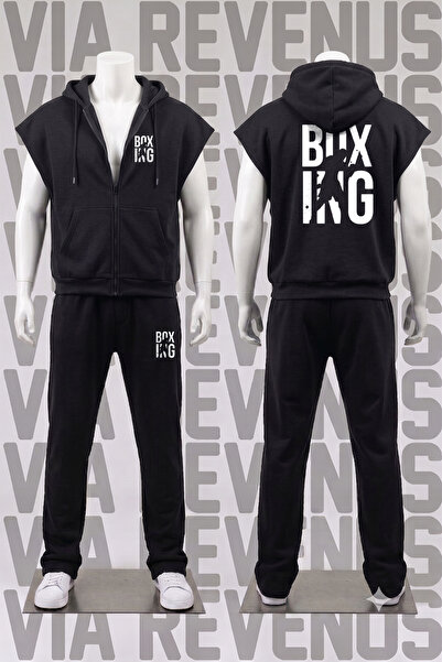 Vordevia Boxing Front and Back Printed Sleeveless Zippered Hooded 3 Thread Ra...
