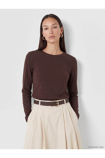 LC Waikiki Lcw Everyday Brown Crew Neck Soft Touch Women's T-Shirt