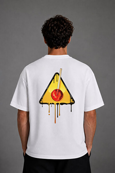 VSRN Dur Lollipop Design Back Printed White Oversize T-Shirt