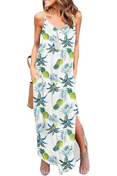 GENERAL HUSKARY Women's Summer Casual Sleeveless V Neck Strappy Split Loose D...