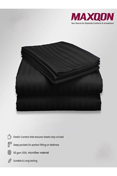 MAXQON ® Deep Fitted Bed Sheet with Pillow Covers, Color Black