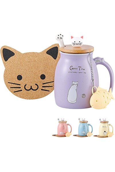 BigNoseDeer Kawaii Tea Cup with Infuser Cute Cat Mug Ceramic Coffee Mug Tea M...