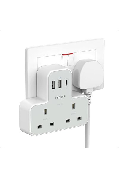 GENERAL محول قابس من تيسان مع 3 منافذ USB، وصلة متعددة المقابس ثنائية الاتجاه