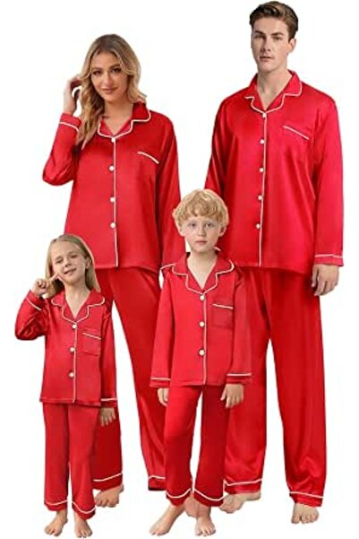 GENERAL Schbbbta Girls Boys Satin Pajamas Set, 2Piece Silk Nightwear Button-D...