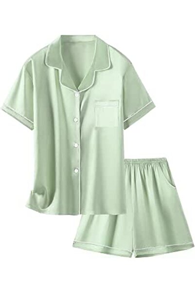 GENERAL Schbbbta Girls Boys Satin Pajamas Set, 2Piece Silk Nightwear Button-D...