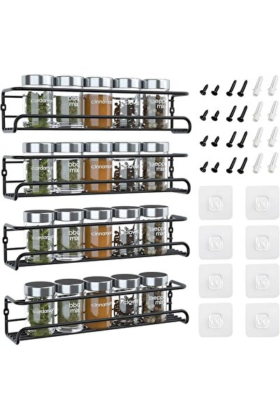 VAODO 4PCS Wall Mount Spice Rack, Space-Saving Wall Spice Rack Organizer, Spi...