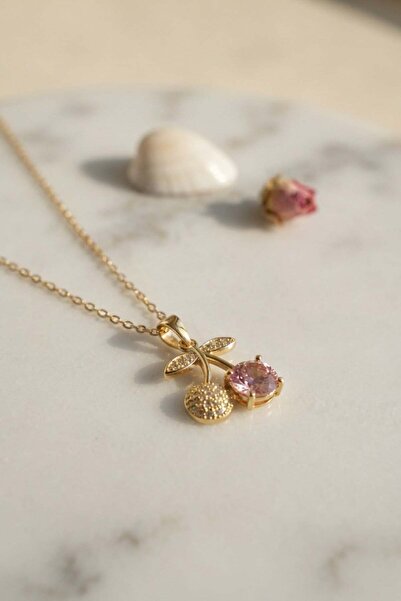 Inure Jewelry سلسلة فولاذية 316L ذهبية اللون موديل الكرز الوردي