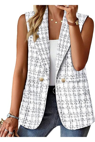 Minar Mina self Sleeveless Blazer Jackets for Women Casual Lightweight Solid ...