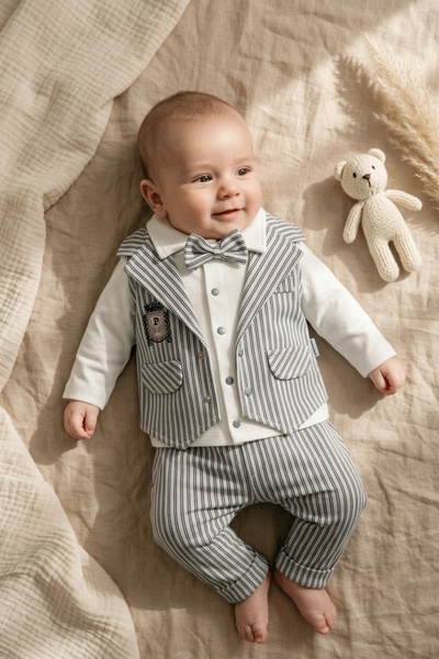 Babydonat Baby Boy Striped Vest and Bow Tie Suit - 100% Cotton Special Occasi...