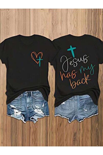 23ERVA Women's Jesus Has My Back Design, Pure Cotton T-Shirt, Summer Casual W...
