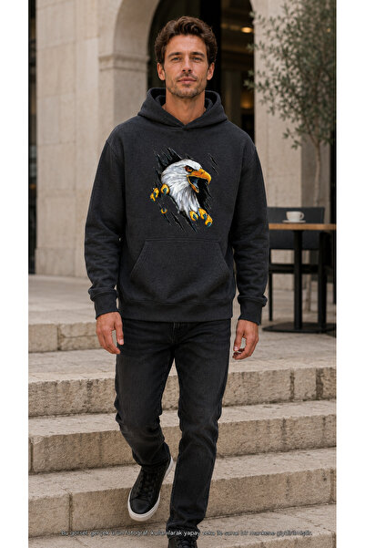 TREND EMMODA Men's 3D Ripped Effect Eagle Graphic Printed Casual Stylish Swea...