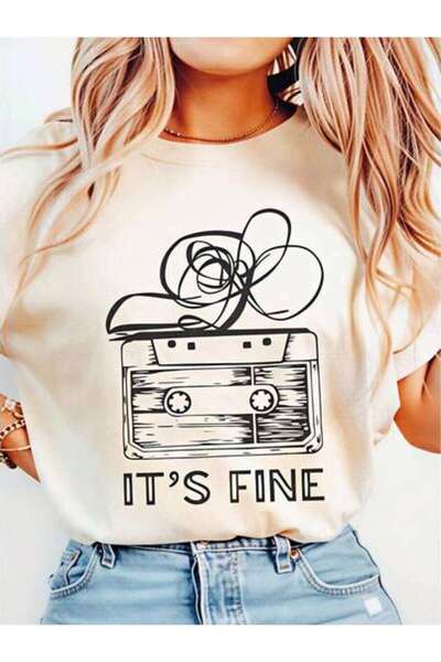 23ERVA Casual Style, Women's T-Shirt, Cassette Tape With Text It's Fine, Ever...