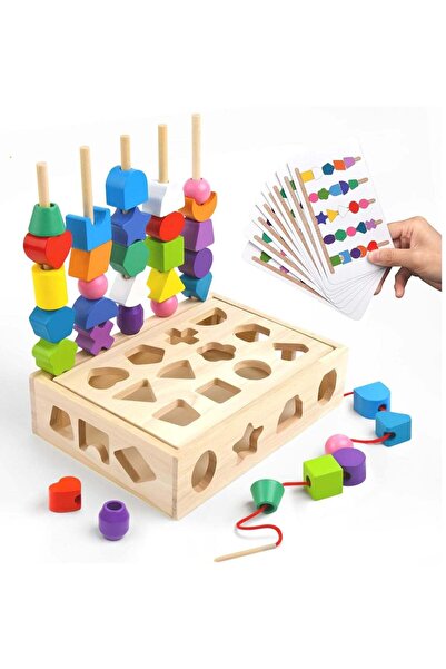 Arabest Wooden Color Sorting Stacking Toys,3 in 1 Montessori Geometric Shape ...