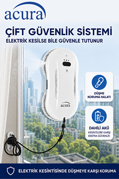 Acura AC-140 Sıvı Püskürtmeli AI Cam Silme Robotu | Uzaktan Kumandalı, 8 Yedek Ped Hediyeli