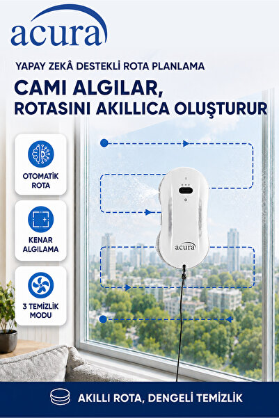 Acura AC-140 Sıvı Püskürtmeli AI Cam Silme Robotu | Uzaktan Kumandalı, 8 Yedek Ped Hediyeli