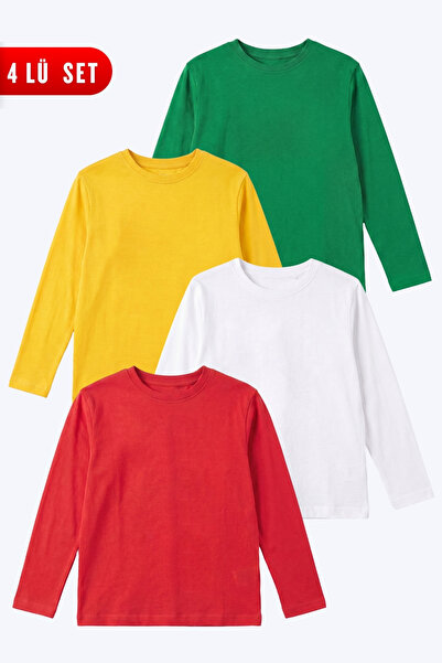 FYK KİDS Unisex Kids 4-Piece Basic Solid Color Long Sleeve Sweatshirt