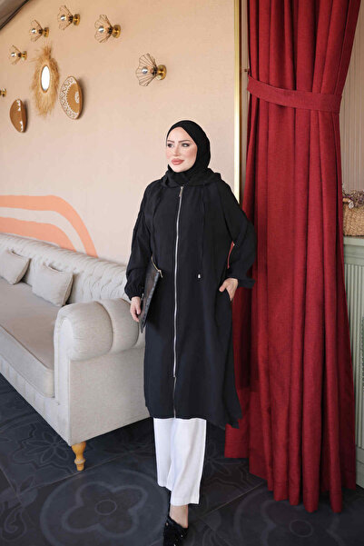 İmajButik Siyah Kol Lastikli Fermuarlı Kap