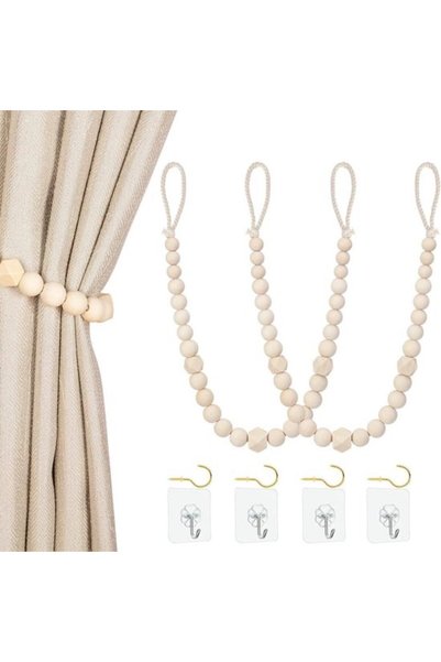 Morvena Picks Cârlige de strângere pentru perdele, din lemn, cu mărgele, 58 cm