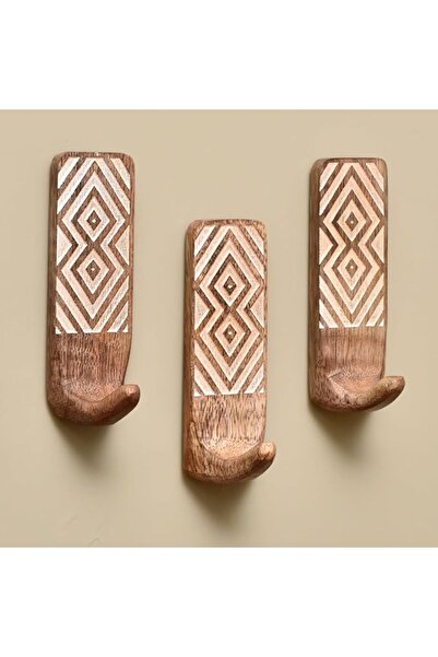 GENERAL IndianShelf Indian Shelf 3 Pack No Damage Wood Wall Hooks- Wood Hange...