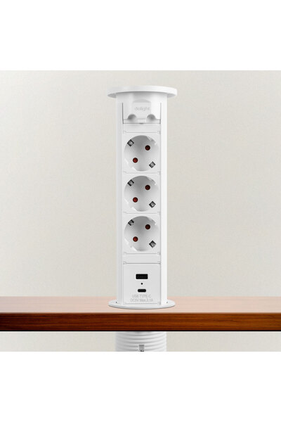 Alista Home Retractable electric socket with motor, 3 Schuko sockets, 2x USB,...