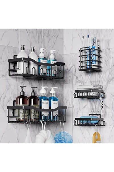 TRASSLE Shower Caddy 5 Pack, Adhesive Shower Caddy Shelf, Bathroom Shower Org...