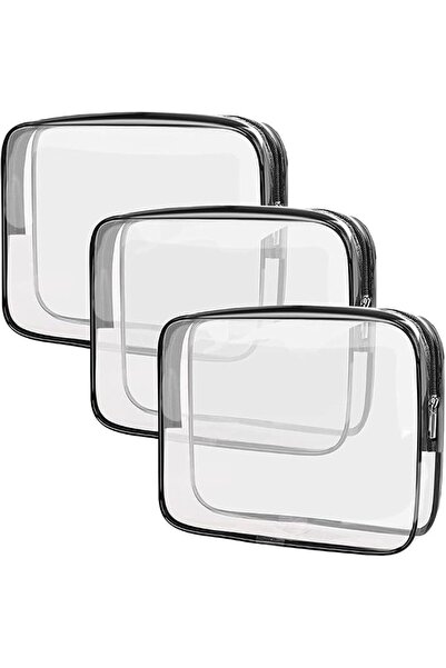 Khazna Clear Cosmetics Bag, 3Pcs Transparent Tote Bag Thick PVC Zippered Toil...