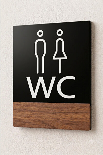 Yalıgraf Reklam Tabela Wc Toilet Direction Sign with Plexiglass and Walnut De...