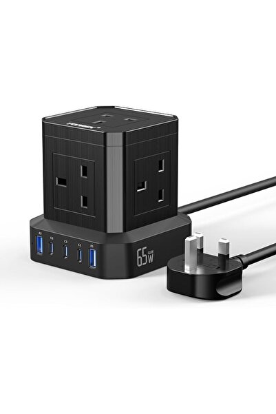 TOPREK وصلة تمديد USB للشحن السريع بقوة 100 واط PD3.0، مقبس تمديد متعدد المنا...