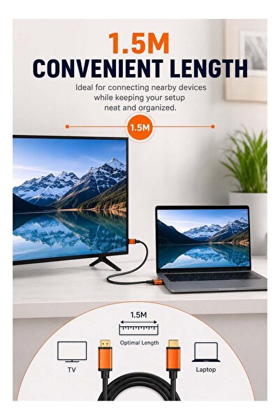 Generic كابل HDMI 2.0 بدقة 4K بطول 1.5 متر |   سرعة عالية تصل إلى 18 جيجابت في الثانية |   كابل HDMI فائق الدقة 4K@60Hz |   كابل متين عالي الجودة للتلفزيون والشاشة والكمبيوتر المحمول وPS4 وPS5 وغيرها