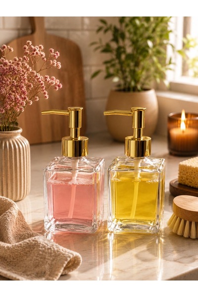 Trend Home Life Aesthetic Bathroom and Kitchen Soap Dispenser Set, Square Gla...
