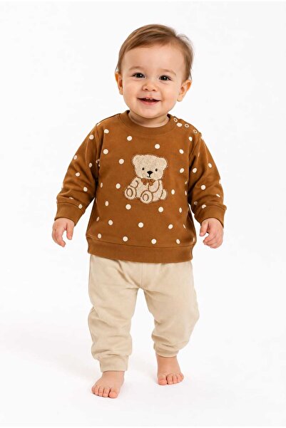 Tenra Baby 100% Cotton Teddy Bear Patterned Sweatshirt and Pants Set
