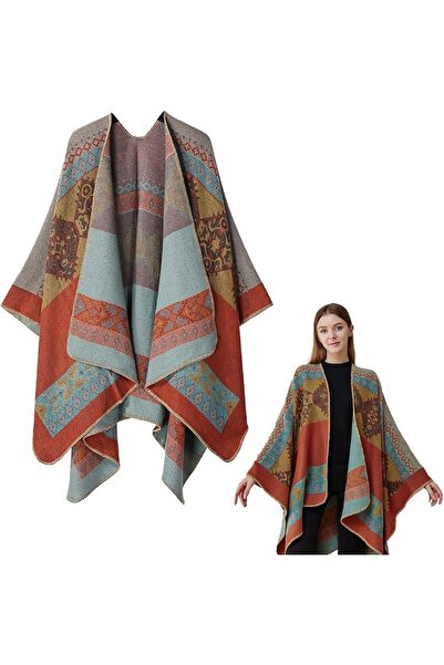 AZONEE Ladies Hooded Poncho with Fringed Hem Crochet Cape for Autumn Winter, ...