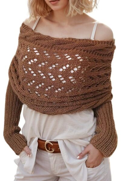 GENERAL Sweater Scarf with Sleeves for Women Multi-Use Knitted Cable Wrap Shr...