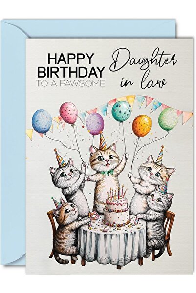 GENERAL Daughter in Law Birthday Card - Pawsome Party Cats Balloons - Happy B...