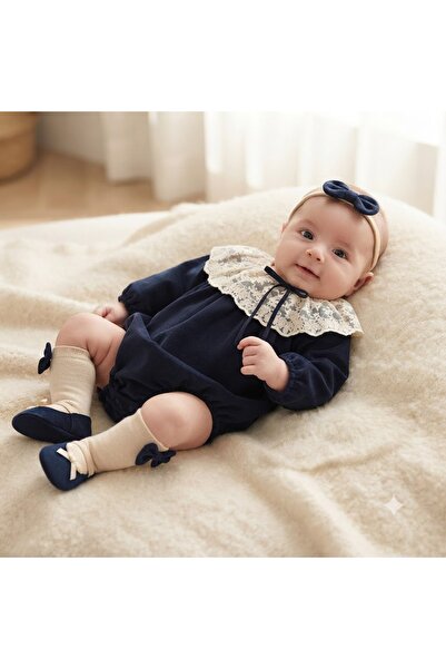NoyNoy Baby KIZ BEBEK LACİVERT KADİFE TULUM