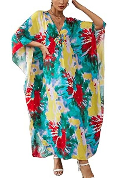 YouKD Women's Solid Color Bohemian Kaftan Dress Beach Cover Ups Plus Size Bat...
