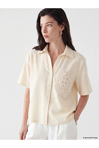 LC Waikiki قميص نسائي مطرز باللون البيج من LCW Comfort