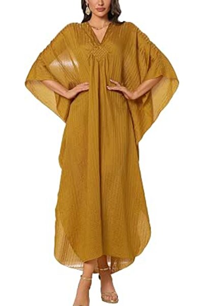 YouKD Women's Solid Color Bohemian Kaftan Dress Beach Cover Ups Plus Size Bat...