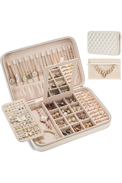 Lolalet Travel Jewelry Case for Women, Travel Jewelry Organizer Box with Mirr...