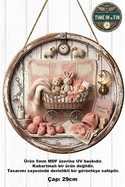time in a tin retro 1960 Bebek Kapı Süsü Ahşap Görünümlü 3D Etkili Vintage Kı...
