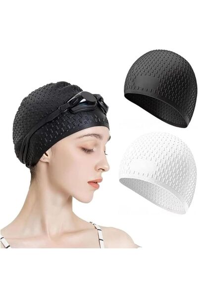ANYUAN 2Pcs Silicone Swim Cap,Swim Caps Cover Ears,Keep Your Hair Dry, 3D Erg...
