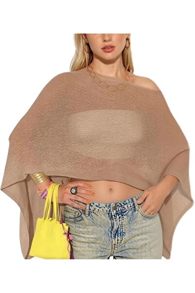 GENERAL Women Sheer Poncho Top Lightweight Knit Crochet Shrug Bolero Mesh Bat...