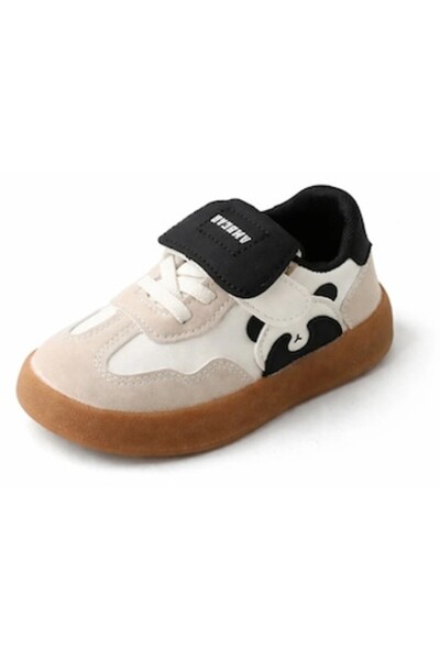 Mixbo Pantofi sport cu scai pentru copii, model Panda Bej-Negru, talpă antide...