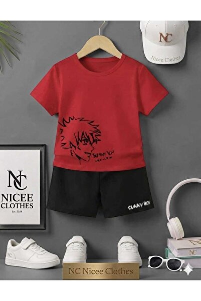 Leto Lykia Summer Children's T-Shirt Shorts Unisex (Black Suniboy Printed)